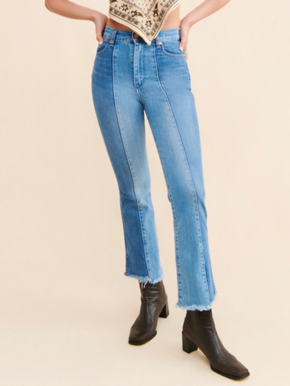 Wrangler Wrock High Rise Kick Flare Jeans in Denim Medium Blue